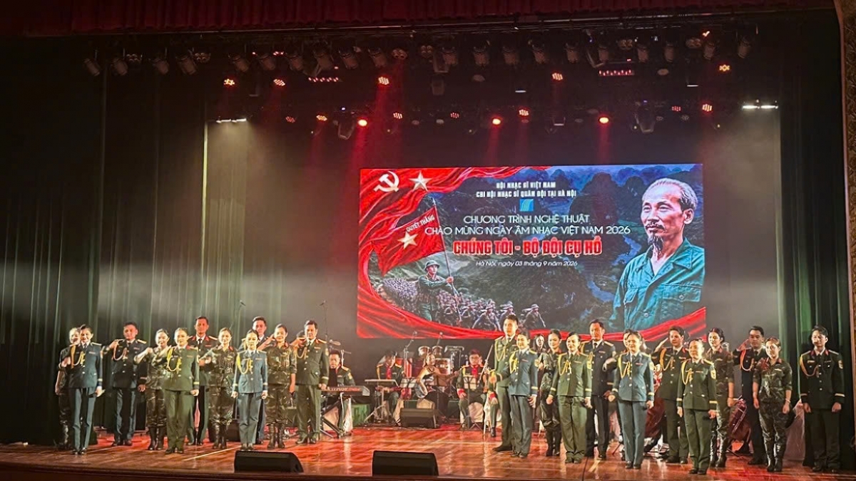 Một tiết mục trong chương trình nghệ thuật “Chúng tôi - Bộ đội Cụ Hồ” chào mừng Ngày Âm nhạc Việt Nam 3/9.