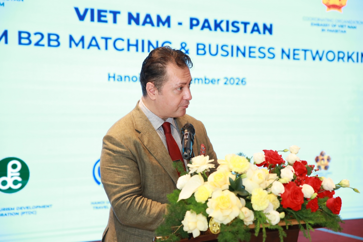 Đại sứ Đặc mệnh Toàn quyền Pakistan tại Việt Nam Kohdayar Marri phát biểu tại sự kiện. Nguồn: Đại sứ Pakistan tại Việt Nam