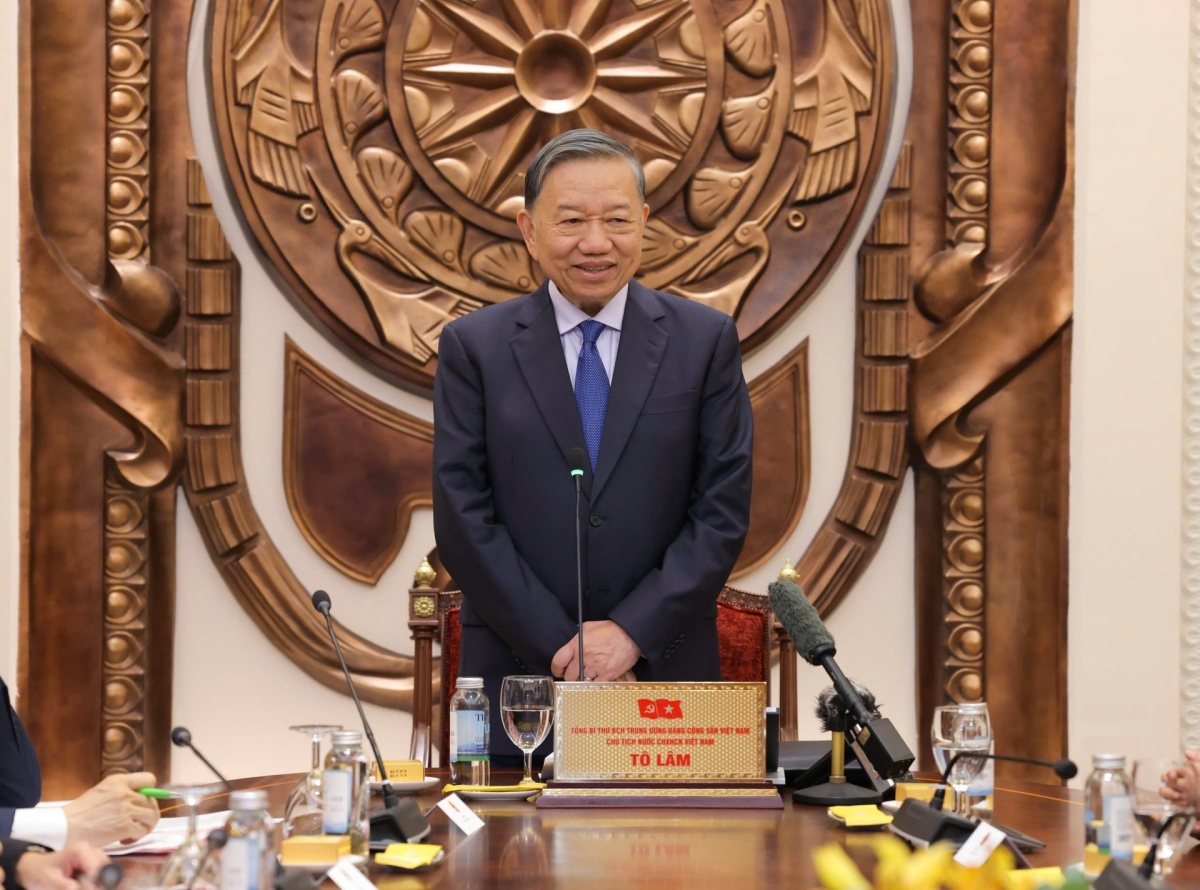 KPV-Generalsekretär und Staatspräsident To Lam hält seine Rede bei der Zeremonie. (Foto: Viet Cuong/VOV)
