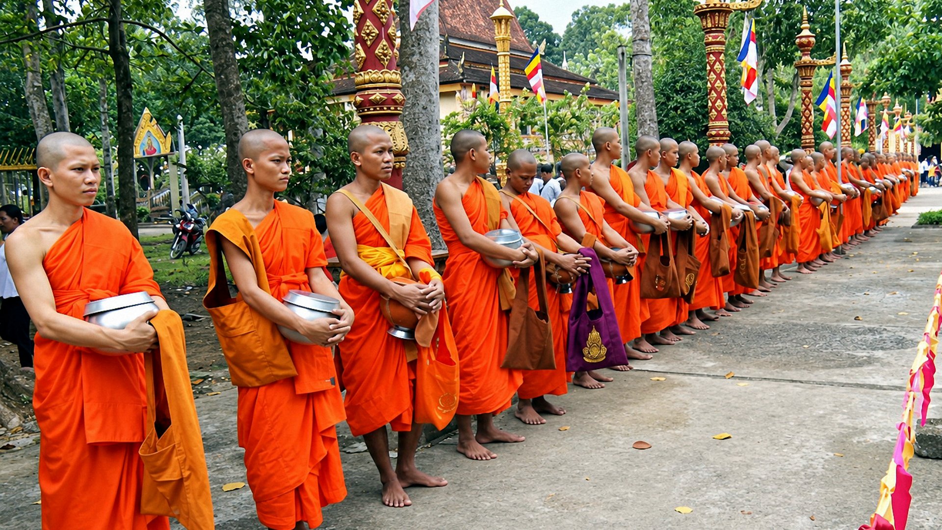 Die Zeremonie der Almosengabe – ein schöner Ausdruck kindlicher Pietät der Volksgruppe der Khmer