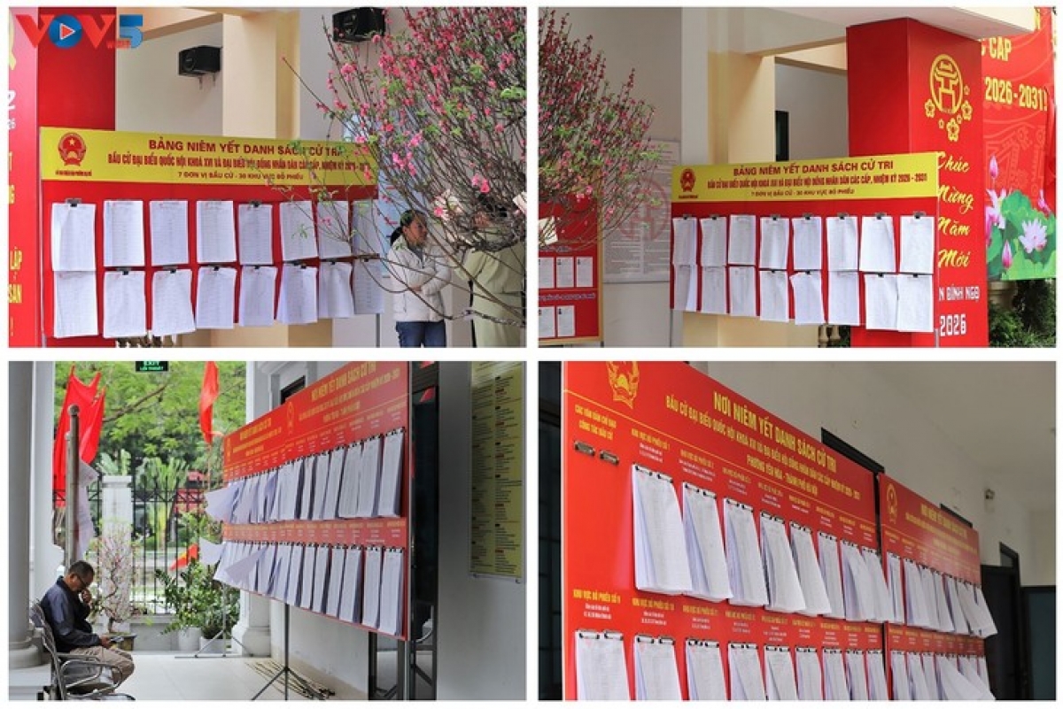 พื้นที่ประกาศรายชื่อผู้มีสิทธิเลือกตั้ง ณ จุดลงคะแนนบางแห่งในกรุงฮานอย