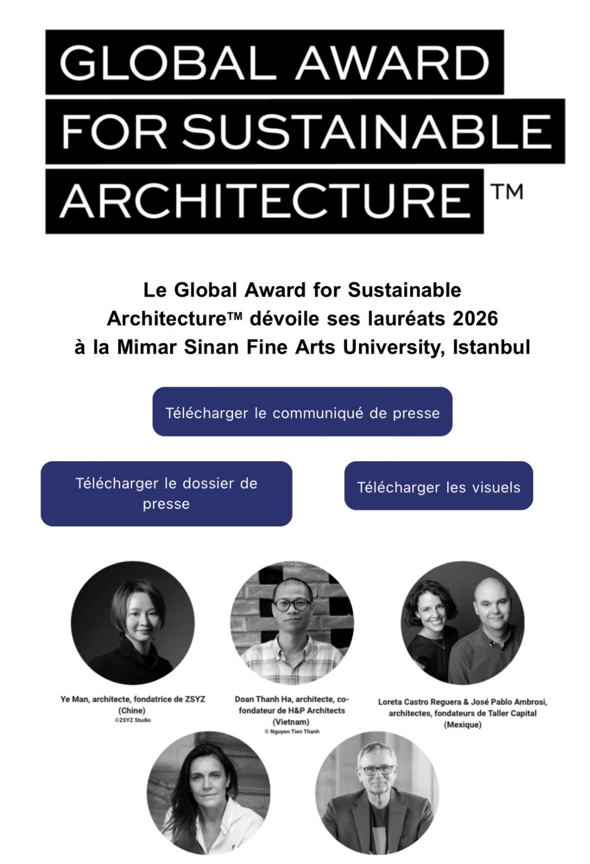 Thông tin chính thức của Giải thưởng về 5 Kiến trúc sư/ nhóm tác giả đoạt giải