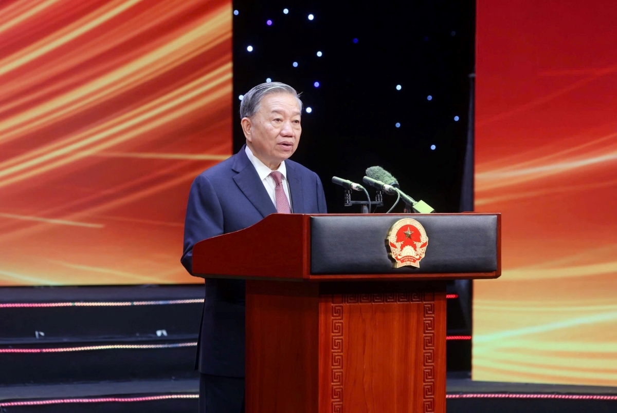 Party General Secretary and State President To Lam delivers a speech. Photo: Van Hieu/VOV