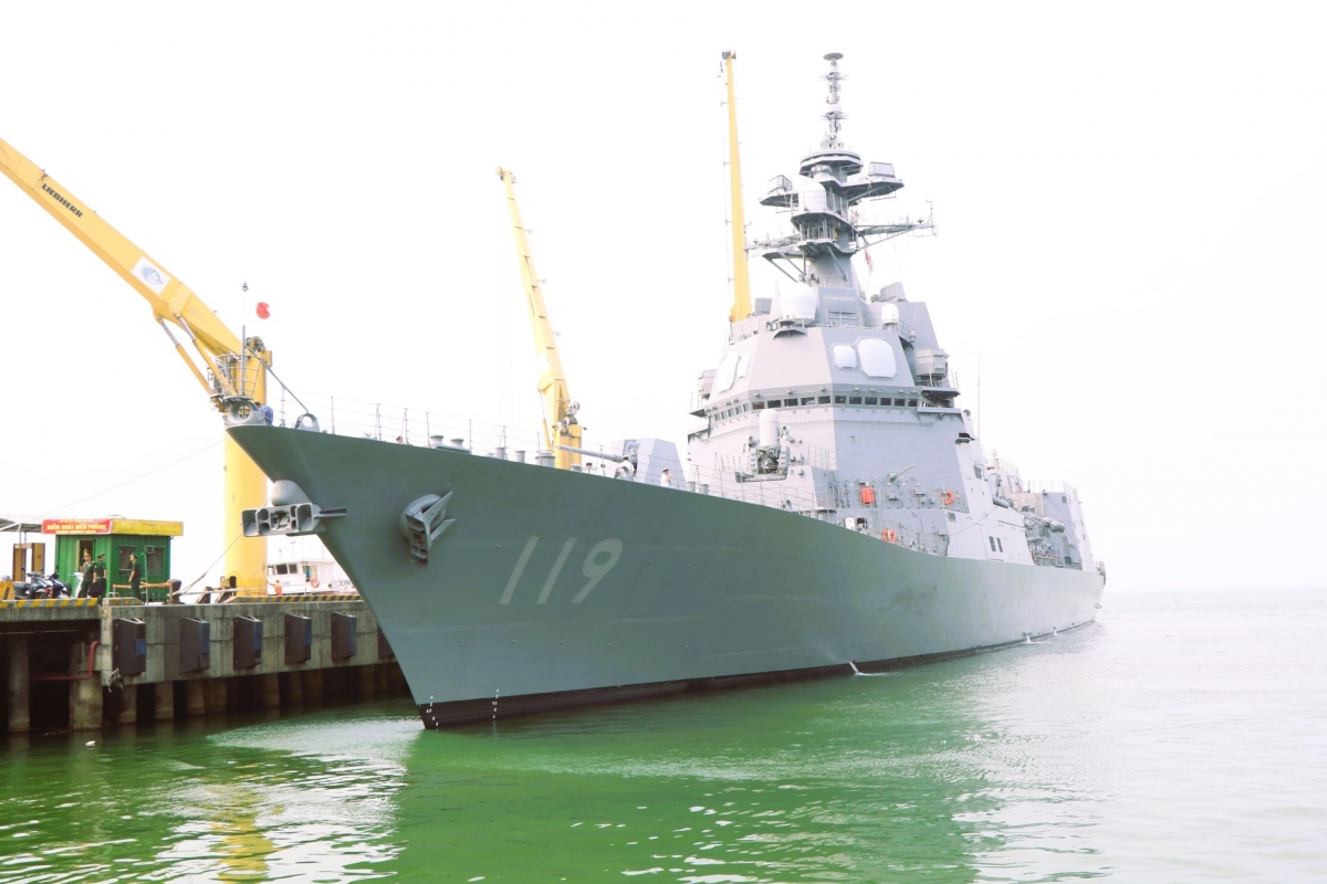  Tàu hộ vệ Asahi của Lực lượng Tự vệ trên biển Nhật Bản cập cảng Tiên Sa, TP. Đà Nẵng. Ảnh: Vinh Thông/VOV-Miền Trung