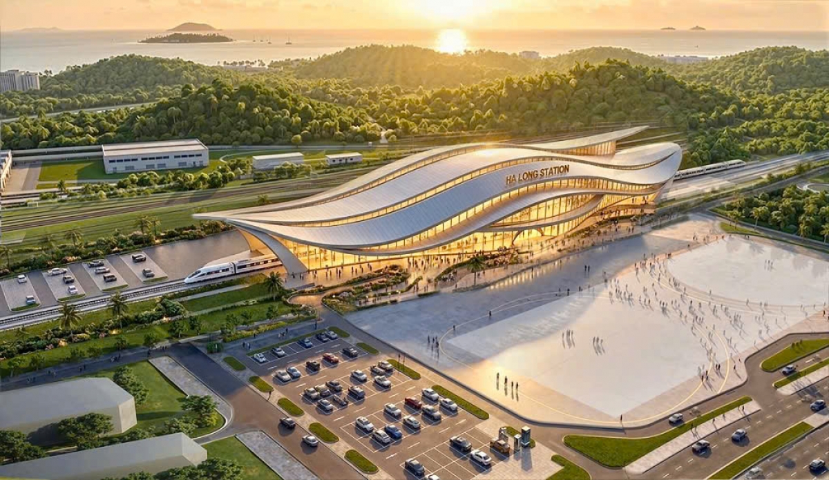 Projet de gare écologique d'Ha Long, concept "Lever de soleil sur la baie du patrimoine". Photo: baoquangninh.vn