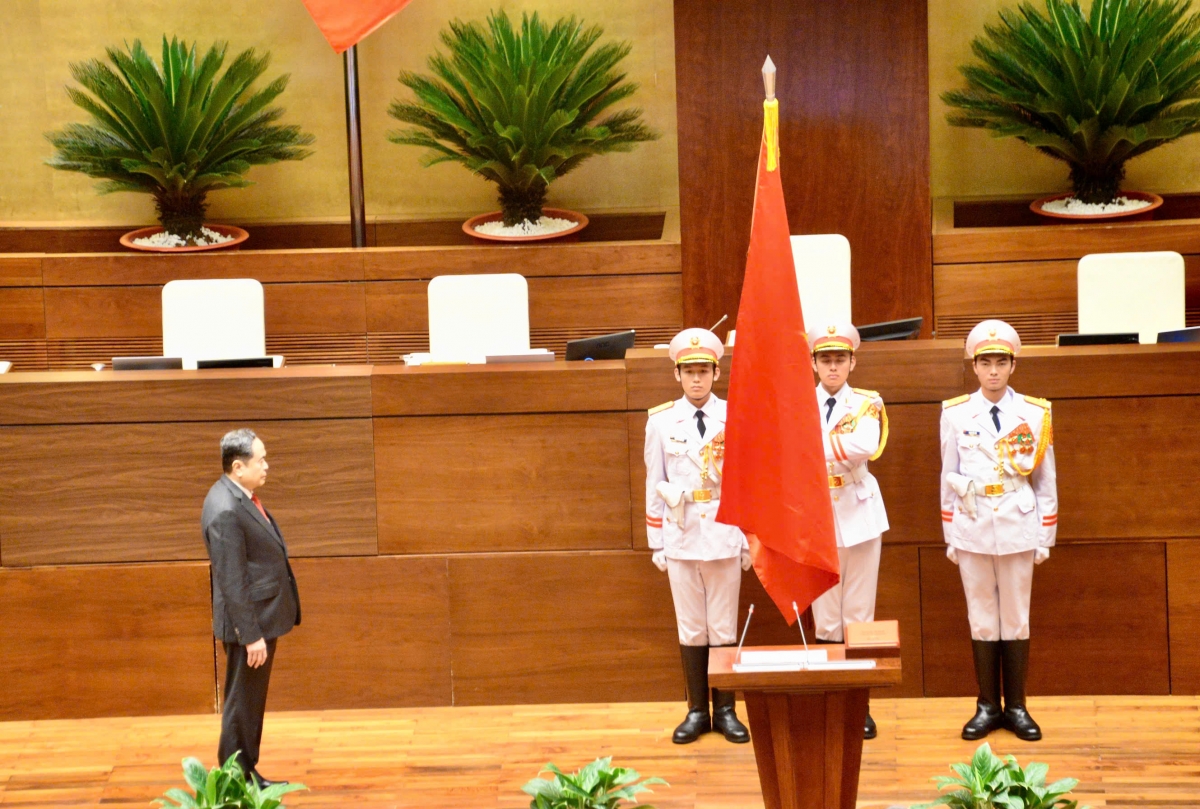 Chủ tịch Quốc hội Trần Thanh Mẫn tuyên thệ nhậm chức. Ảnh: VOV