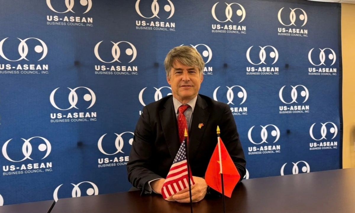 Chủ tịch USABC trả lời phỏng vấn. Ảnh: VOV