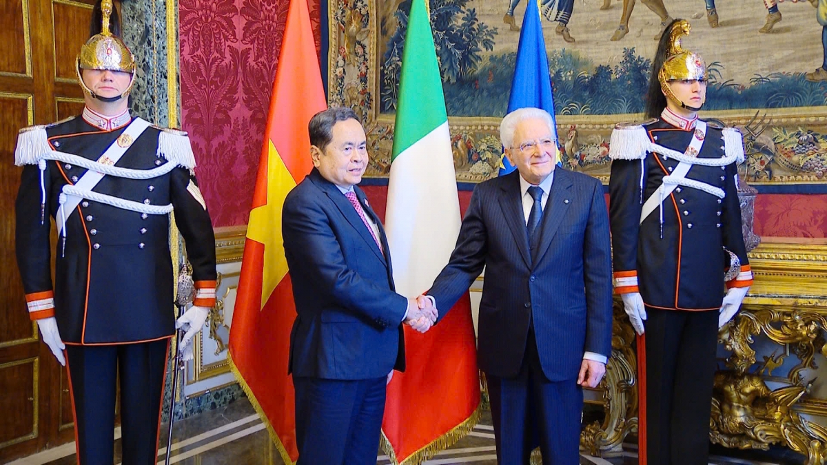 Chủ tịch Quốc hội Trần Thanh Mẫn hội kiến Tổng thống Italia Sergio Mattarella. Ảnh: VOV