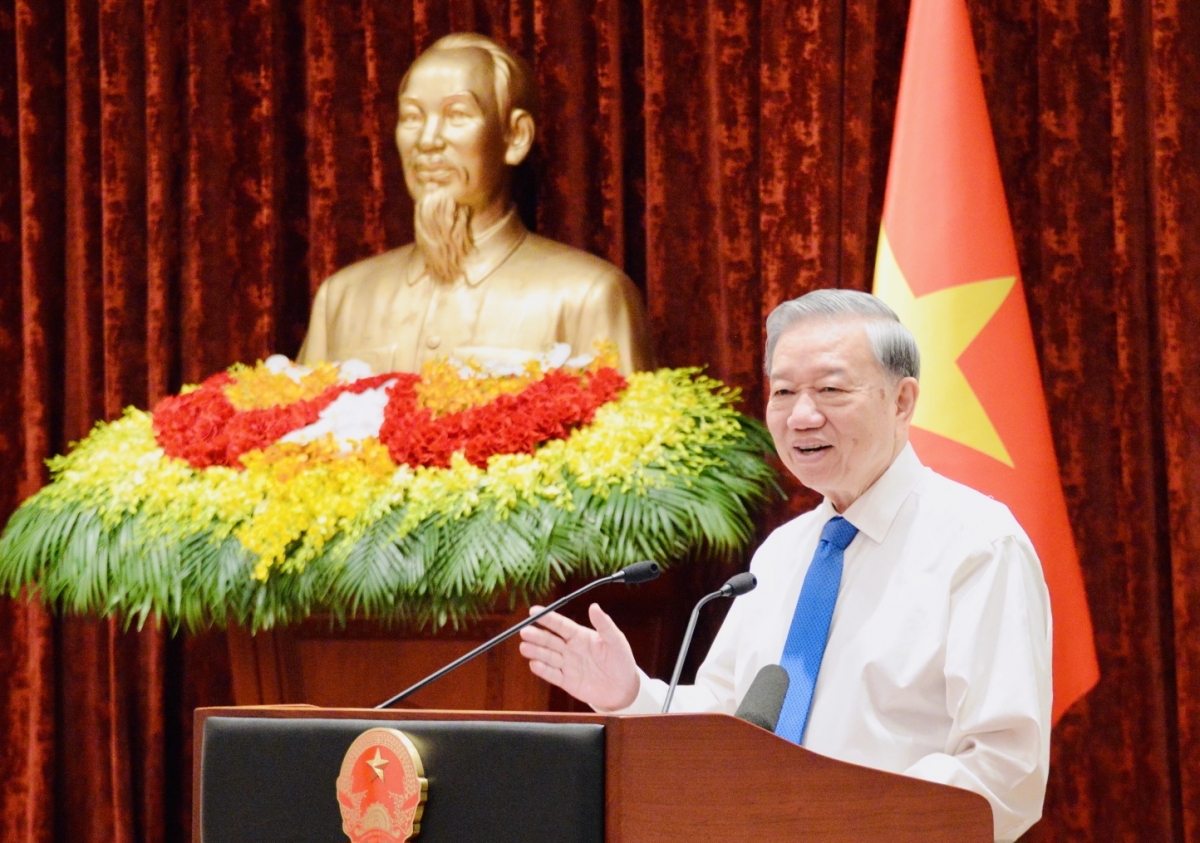 トー・ラム書記長・国家主席、会見で発言（写真：VOV）