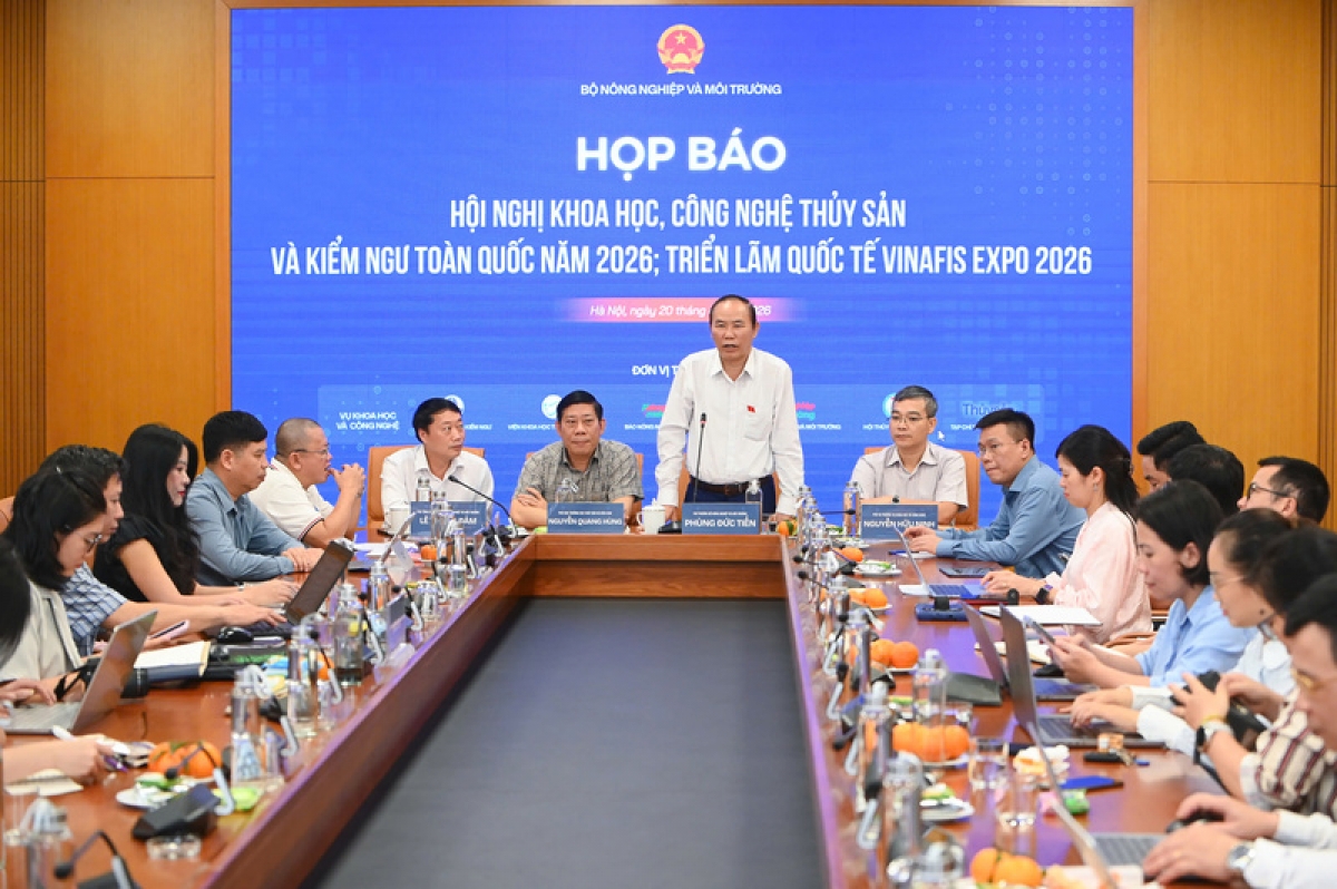 A press conference in Hanoi announcing the 2026 National Conference on Fisheries Science and Technology and Fisheries Surveillance (Photo: NNVN)