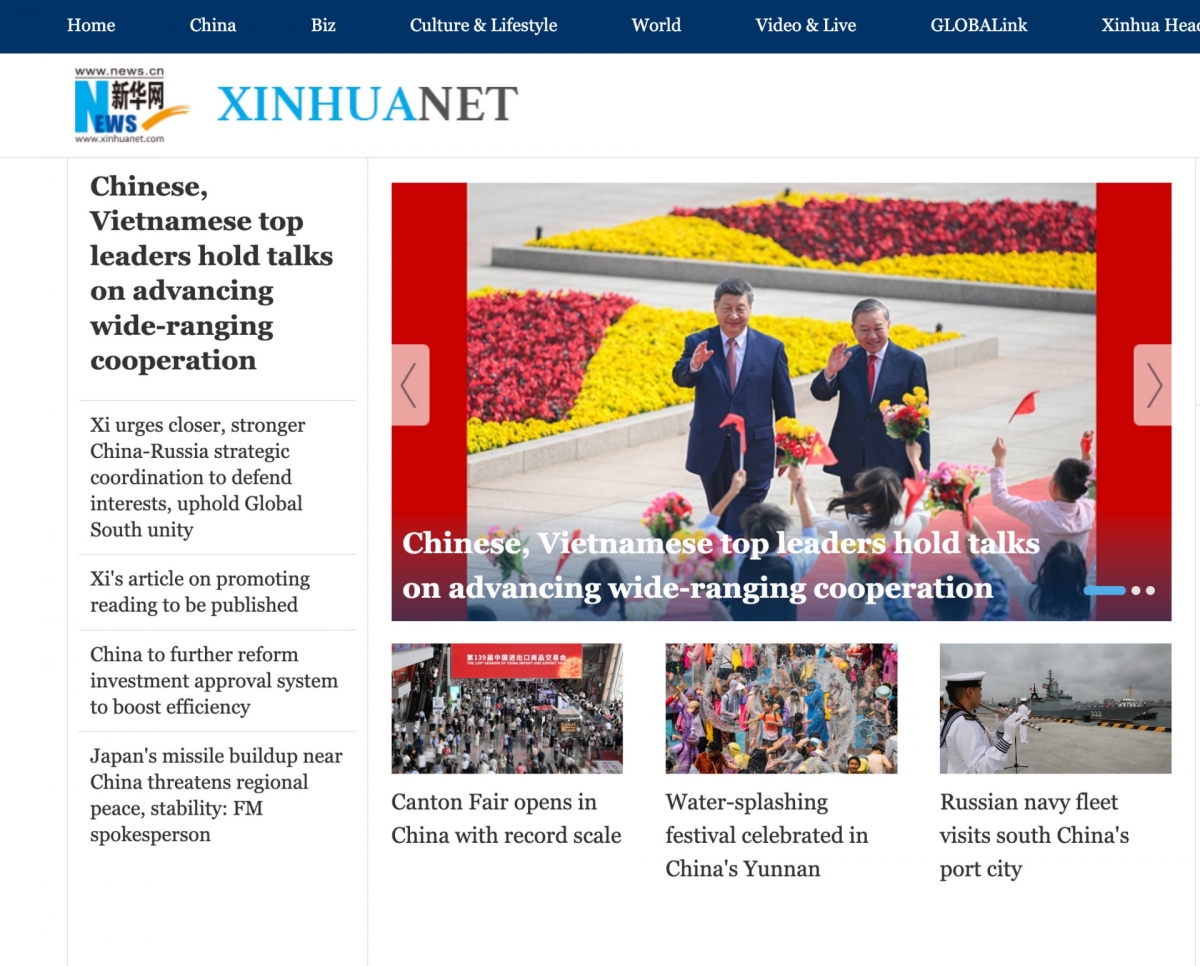 News of General Secretary of the Communist Party of Vietnam and State President To Lam and his spouse's visit to China is extensively covered on Xinhua News. (Photo: Xinhua)
