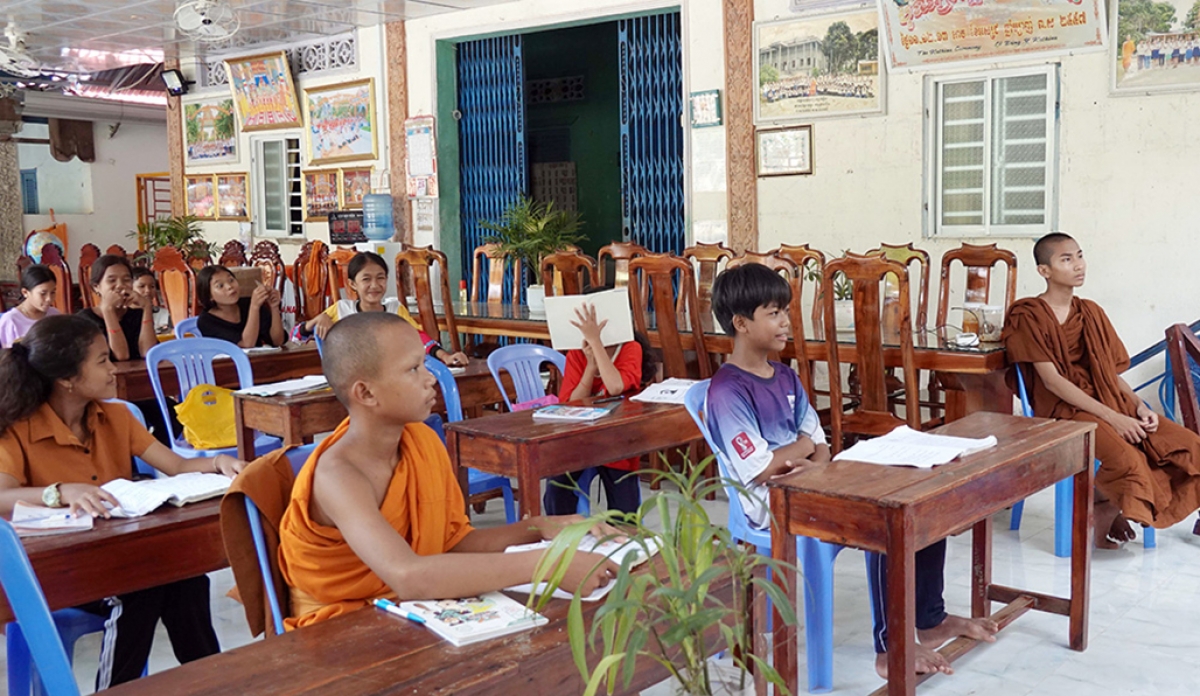 Vue d’une classe dans une pagode bouddhiste theravāda de la province d’An Giang. Photo: baoangiang.com.vn