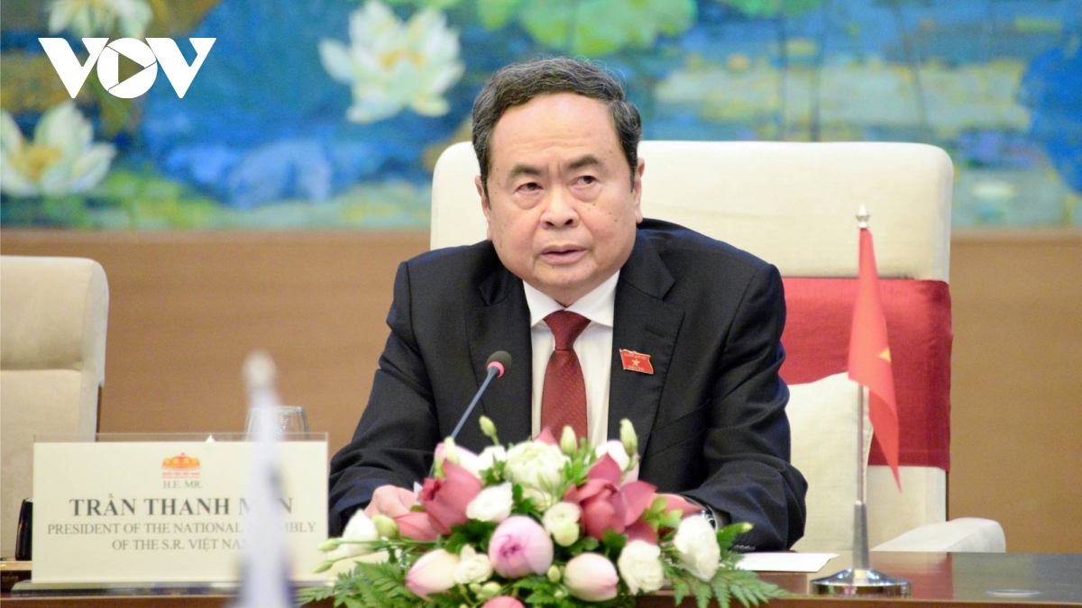 Chủ tịch Quốc hội Trần Thanh Mẫn phát biểu tại cuộc hội kiến Tổng thống Hàn Quốc Lee Jae Myung.