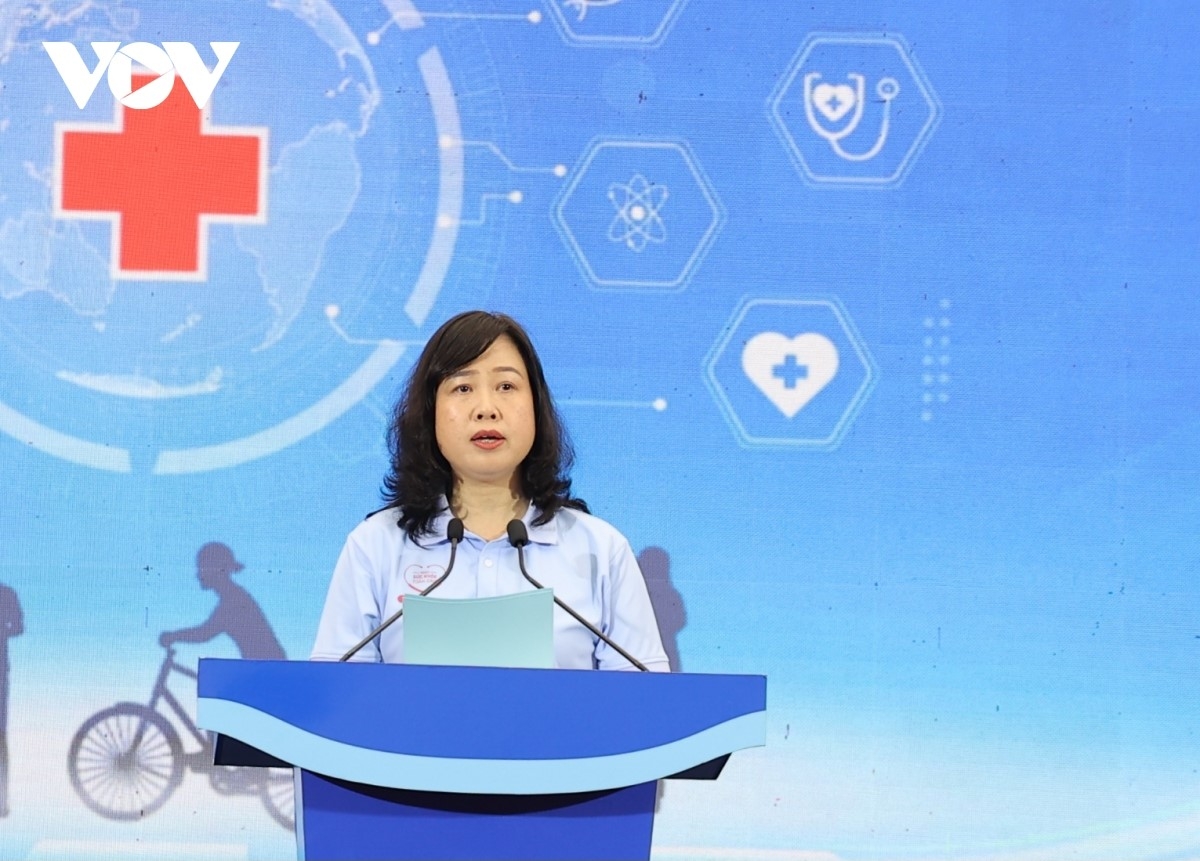 La ministra de Salud de Vietnam Dao Hong Lan interviene en el acto. Foto: VOV