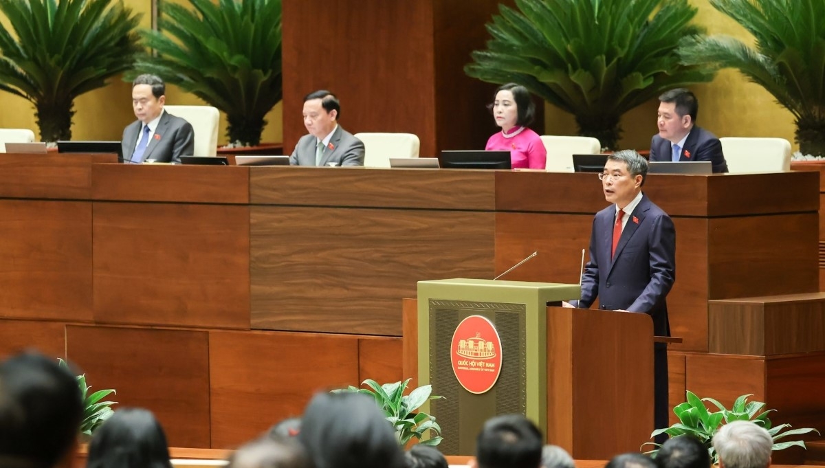 Thủ tướng Lê Minh Hưng phát biểu trước Quốc hội, ngày 7/4. Ảnh: VGP