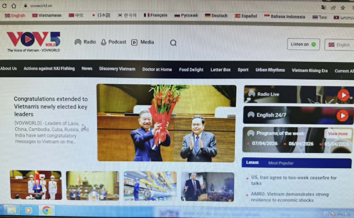 The new interface of vovworld.vn