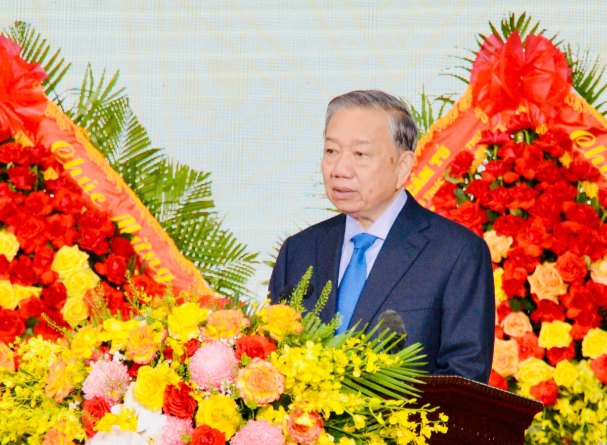 General Secretary and President To Lam, who is also Secretary of the Central Military Commission, delivers a speech. Photo: Van Hieu/VOV