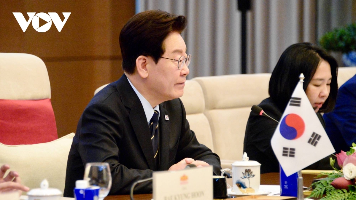 Tổng thống Hàn Quốc Lee Jae Myung phát biểu tại cuộc hội kiến Chủ tịch Quốc hội Trần Thanh Mẫn.