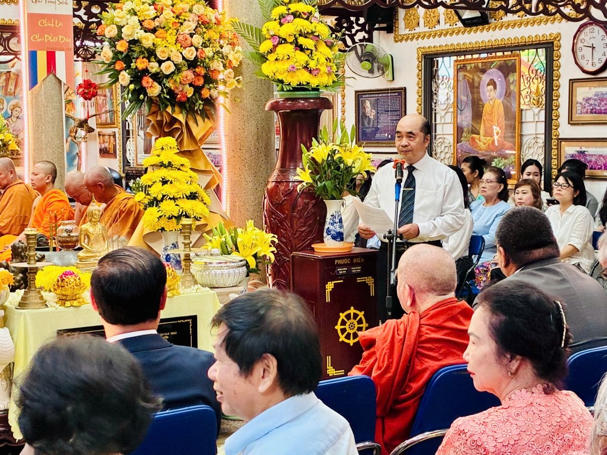 Ông Hồ Xuân Lâm, Phó Chủ tịch Liên hiệp các tổ chức hữu nghị TP.HCM phát biểu tại chương trình. Ảnh: VOV-TPHCM