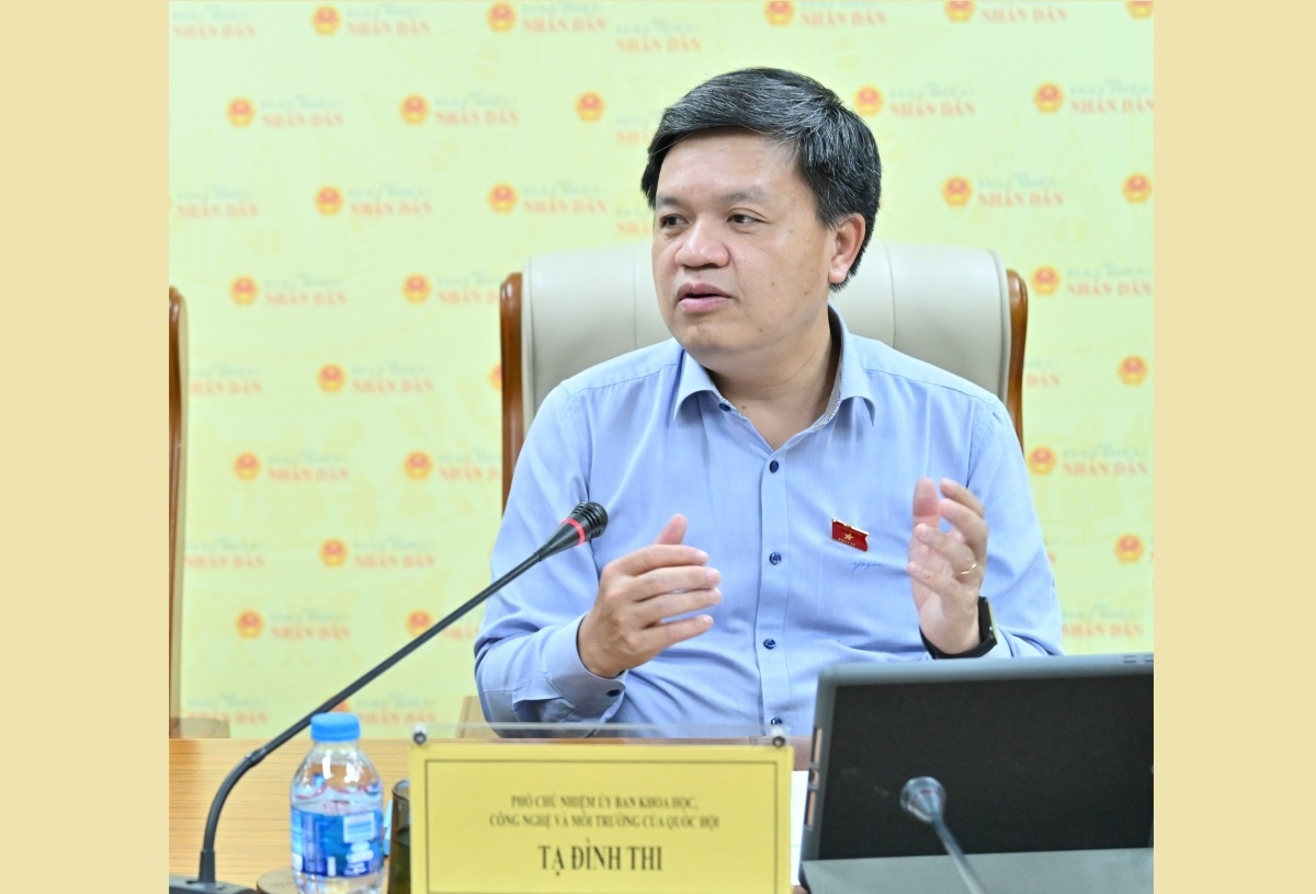 Ta Dinh Thi, Wakil Kepala Komisi Ilmu Pengetahuan dan Lingkungan Hidup dari Majelis Nasional Vietnam menyampaikan pidato di satu simposium (Foto: Quang Khanh/daibietndandan.vn)