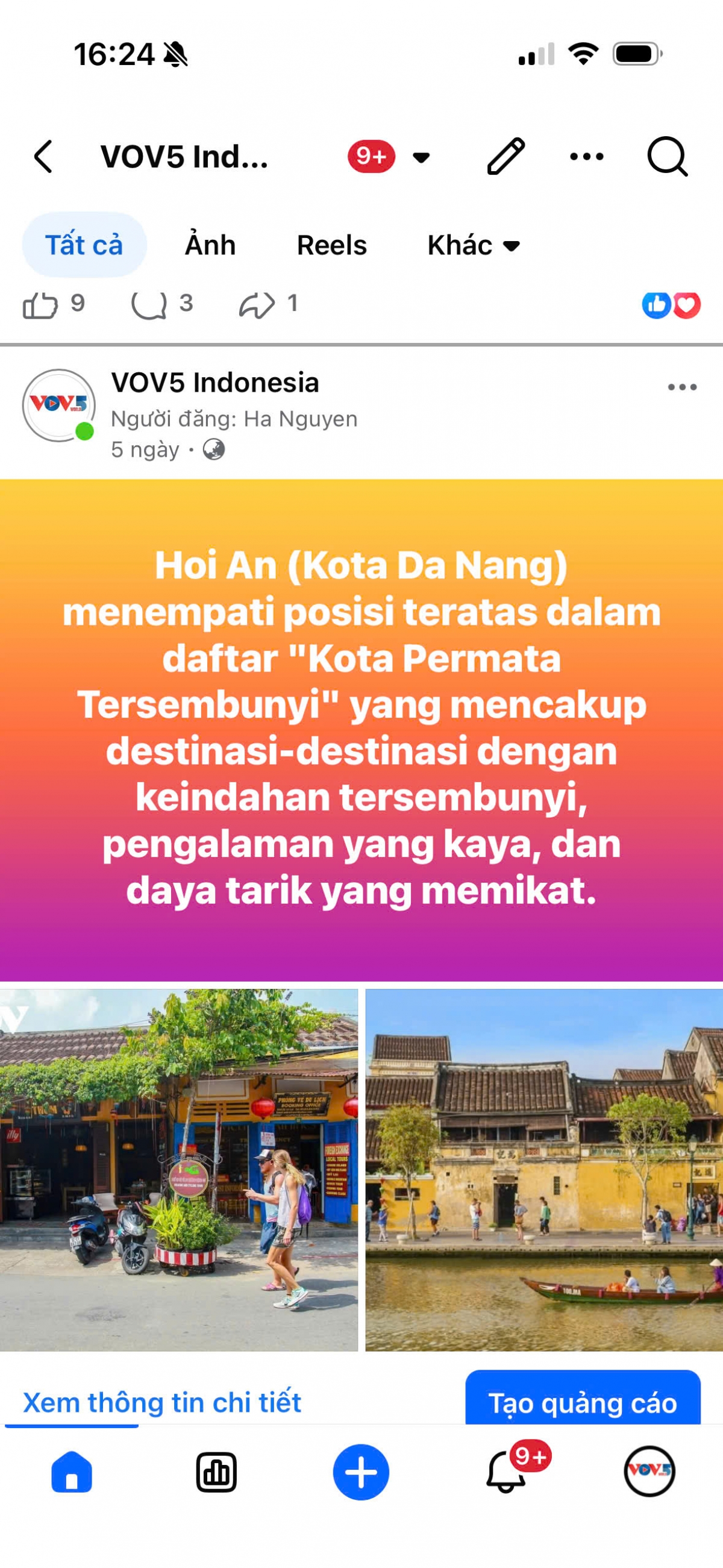 Foto layar Fanpage VOV5 Indonesia
