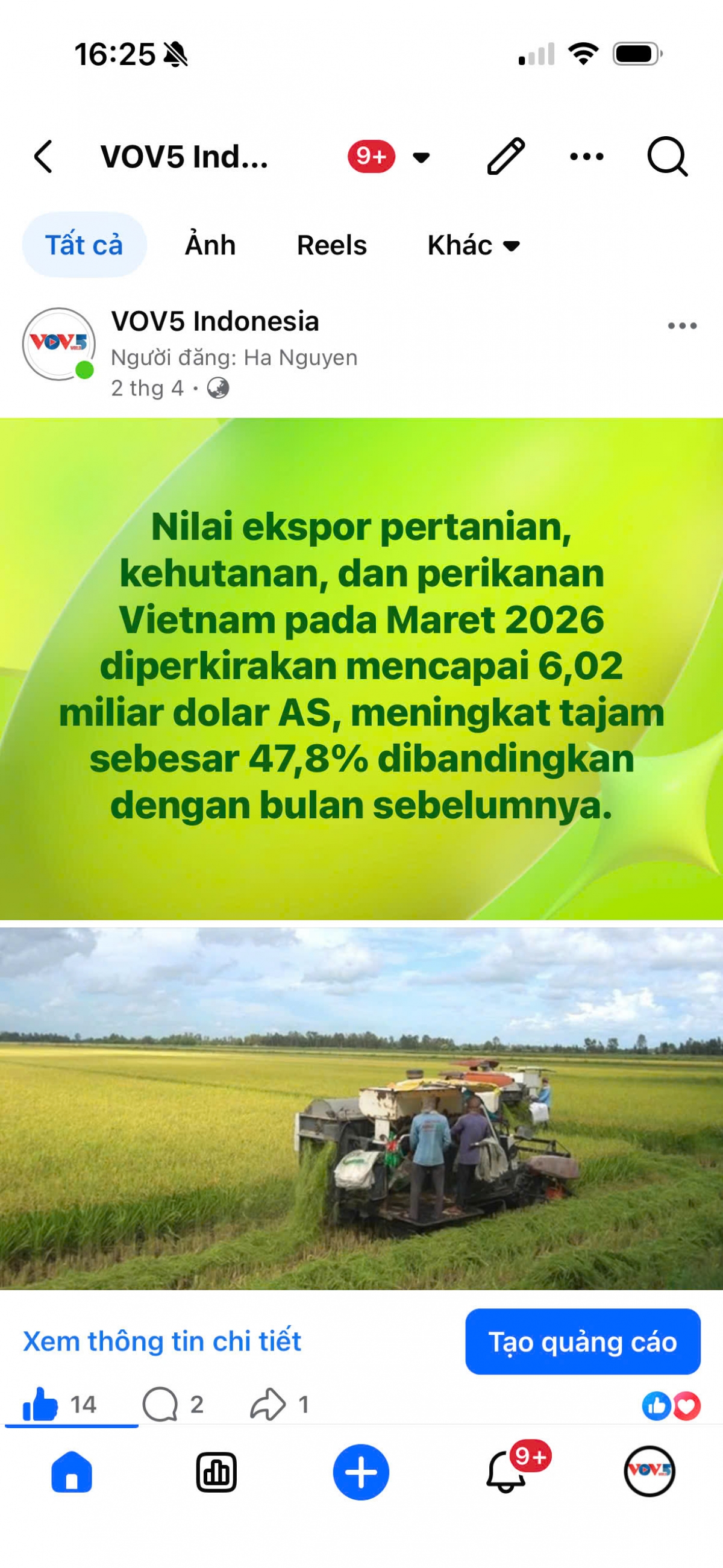 Foto layar Fanpage VOV5 Indonesia