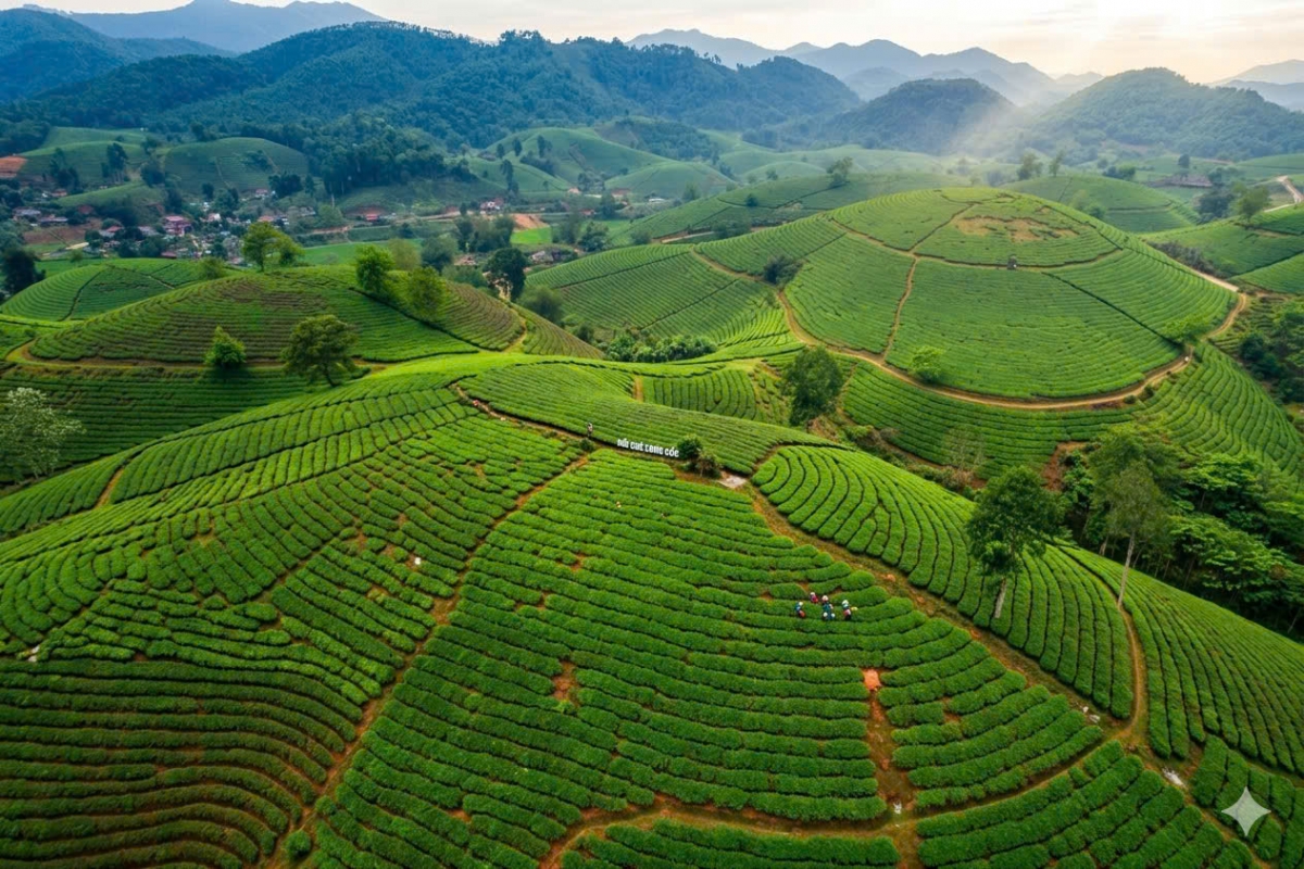 Từ trên cao nhìn xuống, Long Cốc hiện lên với hàng trăm quả đồi nhỏ xanh mướt, trập trùng tạo nên một khung cảnh đẹp tựa tranh vẽ.