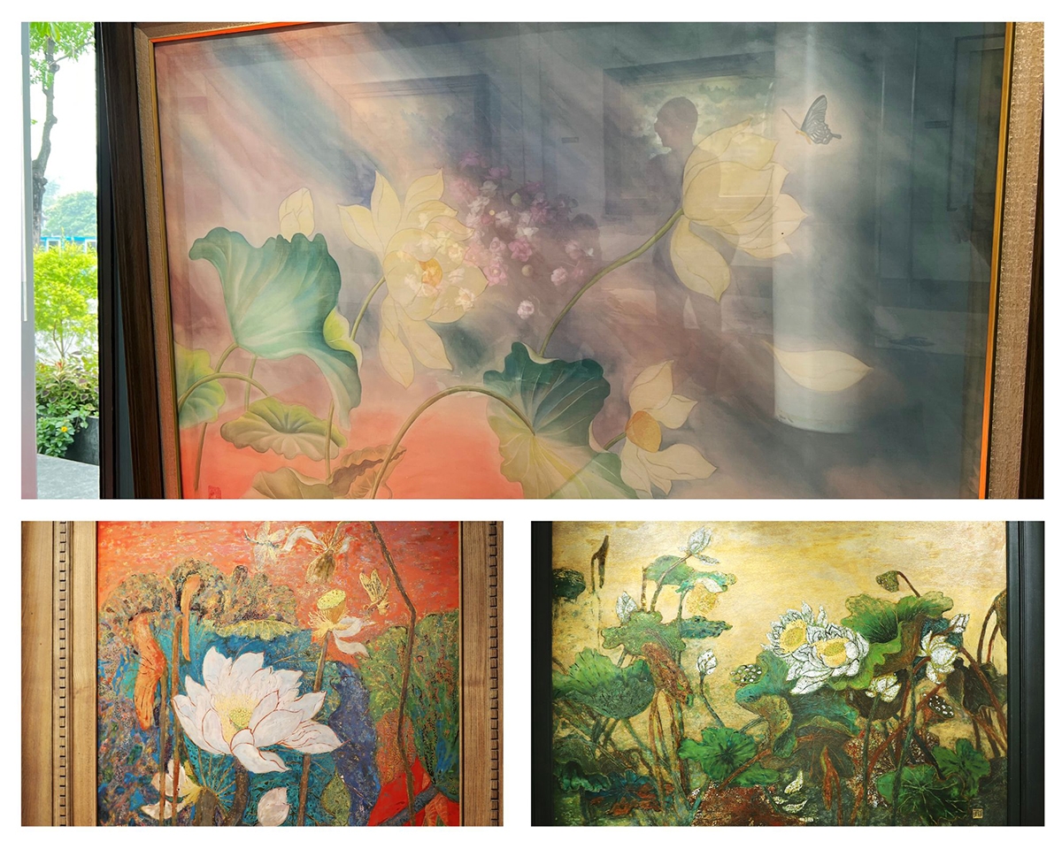 Sous les pinceaux d’artistes contemporains tels que Thuy Huong, Nguyên Thi Thu, Ta Thi Thanh Tâm, Lê Huong, Vuong Manh Lân ou Dào Van Tuân, le lotus se décline en une riche palette de formes et de couleurs, sur des supports variés: soie, huile, laque ou papier dó.