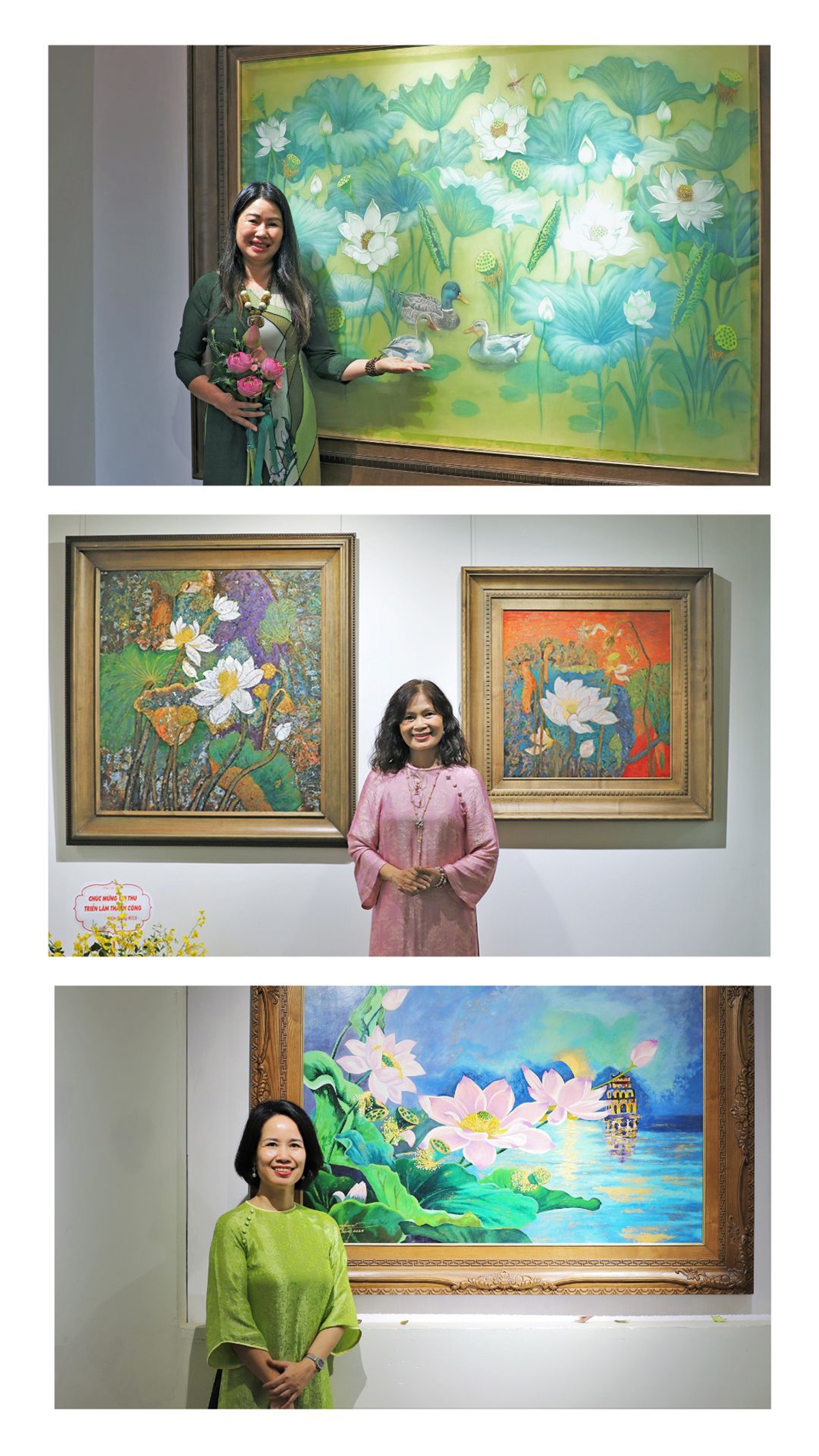 Chaque artiste y déploie une écriture singulière, de la délicatesse des compositions sur soie à la liberté du geste pictural à l’huile, exprimant à la fois une profondeur intérieure et un attachement vibrant à cette fleur emblématique de l’âme vietnamienne.