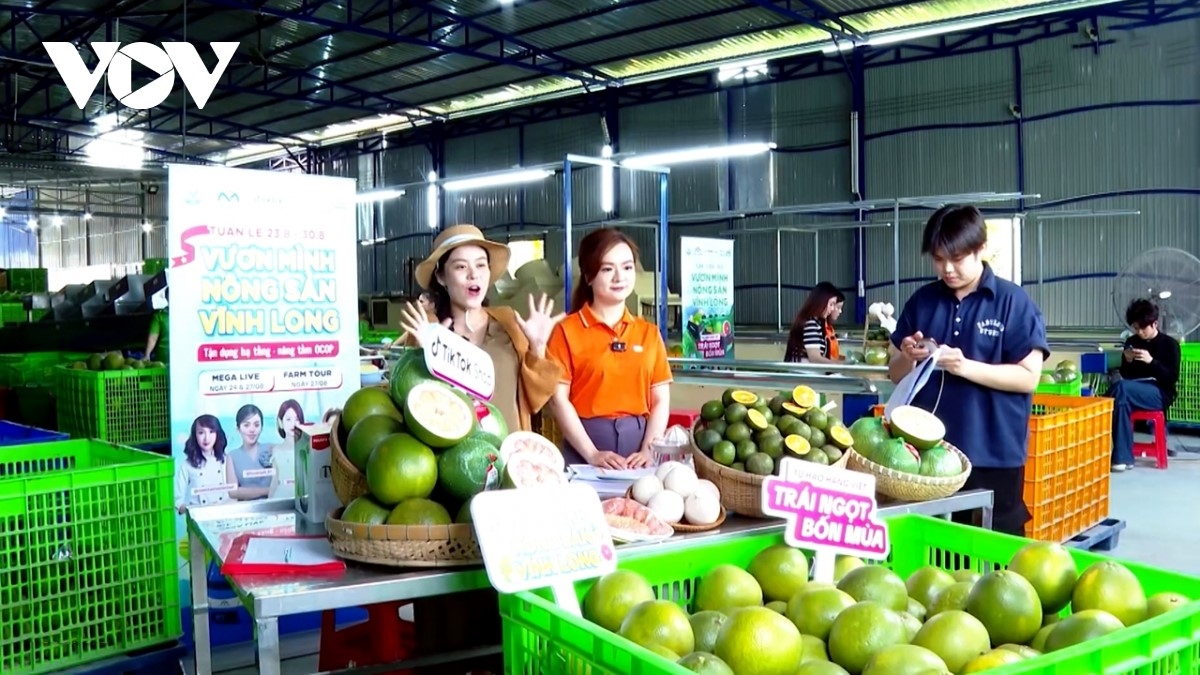 Junge Leute in Vinh Long präsentieren ihre lokalen Produkte online auf digitalen Plattformen. (Foto: Thach Tra Vinh)