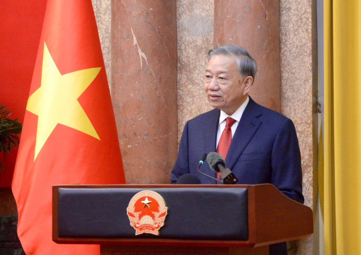 Tổng Bí thư, Chủ tịch nước Tô Lâm phát biểu tại hội nghị bàn giao công tác Chủ tịch nước. Ảnh: Văn Hiếu/VOV