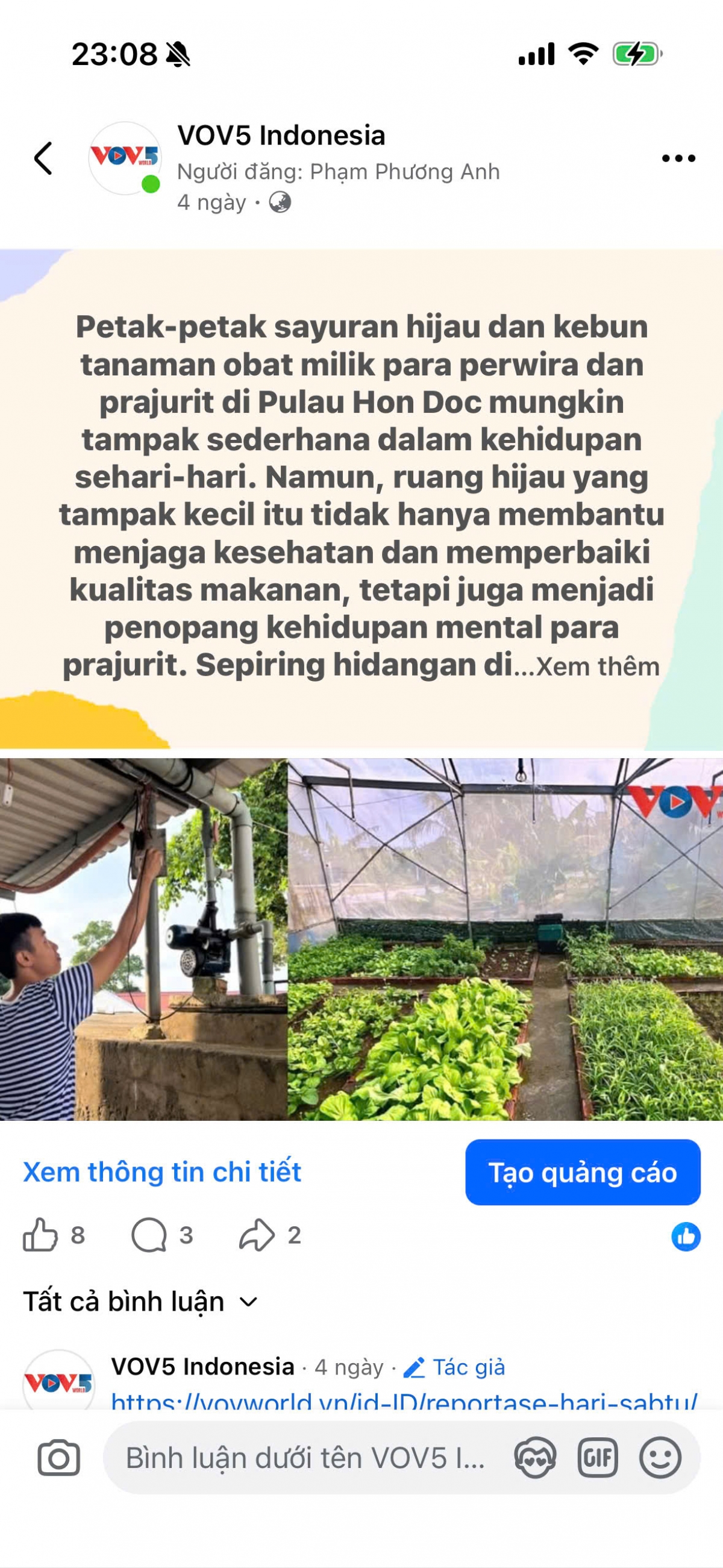 Foto layar Fanpage VOV5 Indonesia