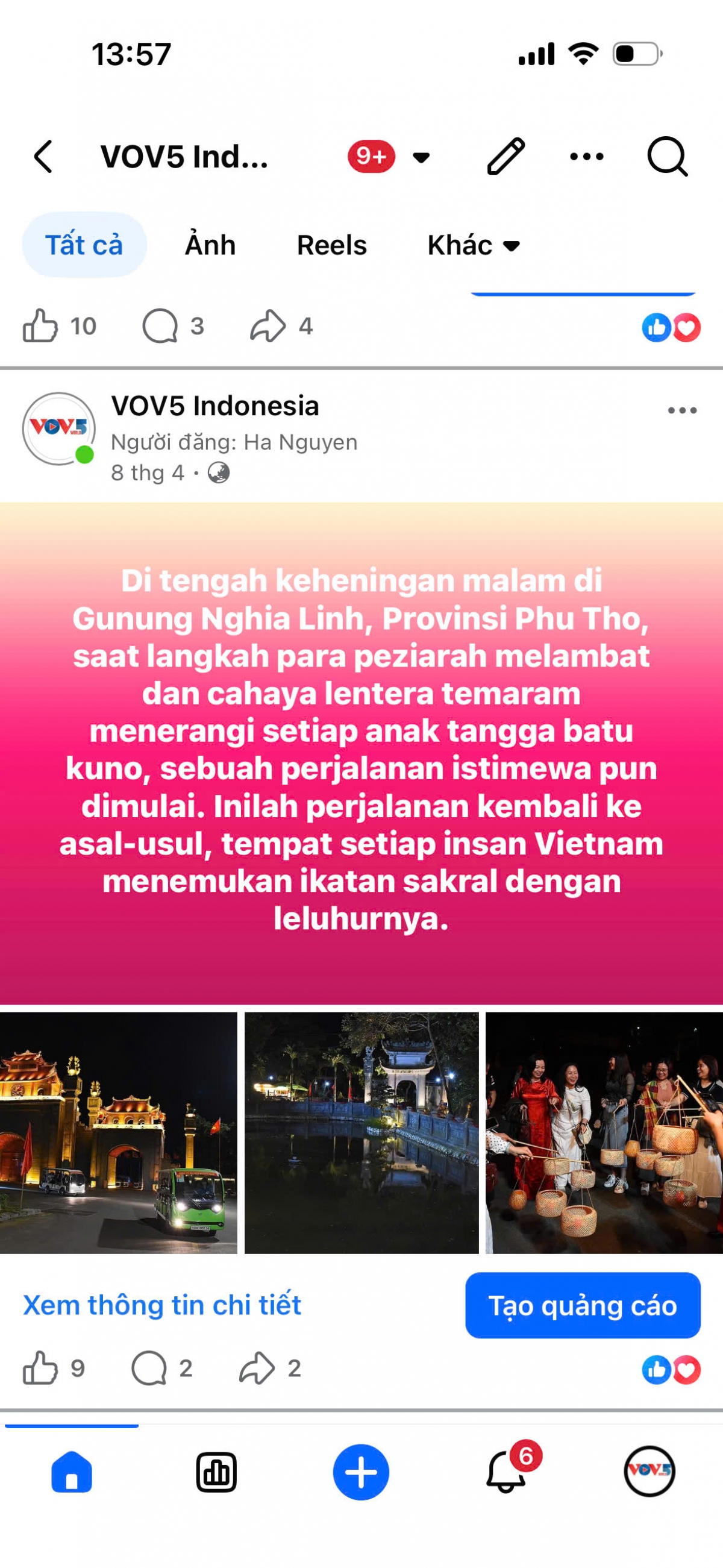 Foto layar Fanpage VOV5 Indonesia