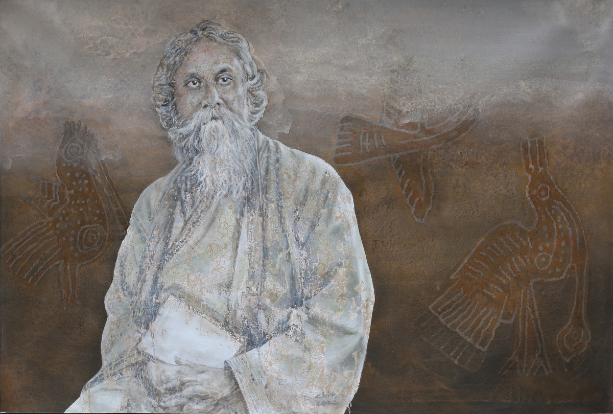 Chân dung Đại thi hào Tagore do họa sĩ Vichit Nongnual vẽ.