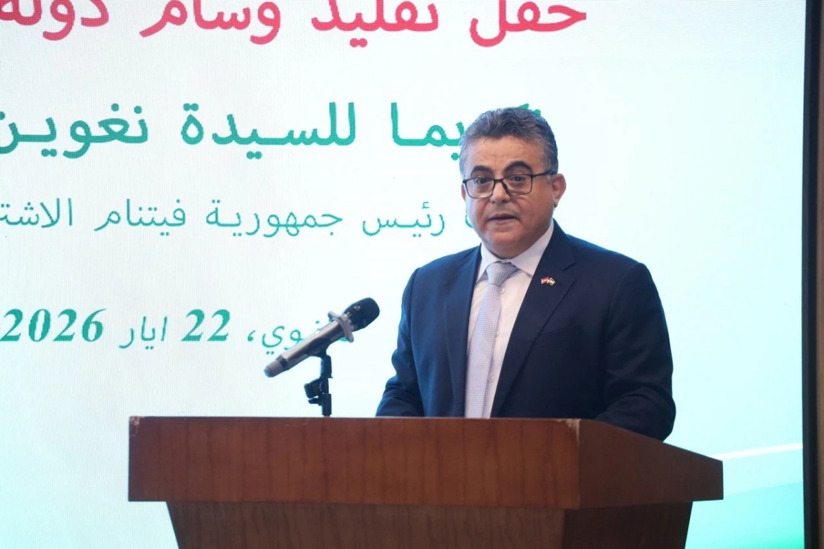  Der palästinensische Botschafter Saadi Salama hält auf der Zeremonie eine Rede. (Foto: baoquocte.vn)