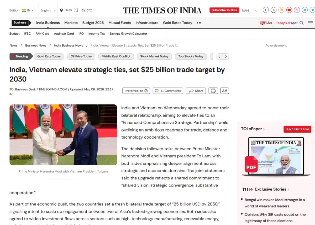 Screenshot of The Times of India