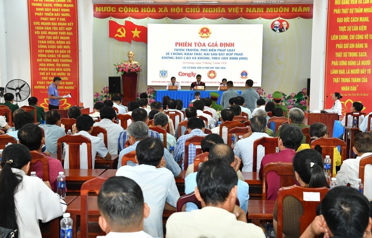 A mock trial to raise awareness of regulations on combating IUU fishing in An Giang province (Photo: VNA)