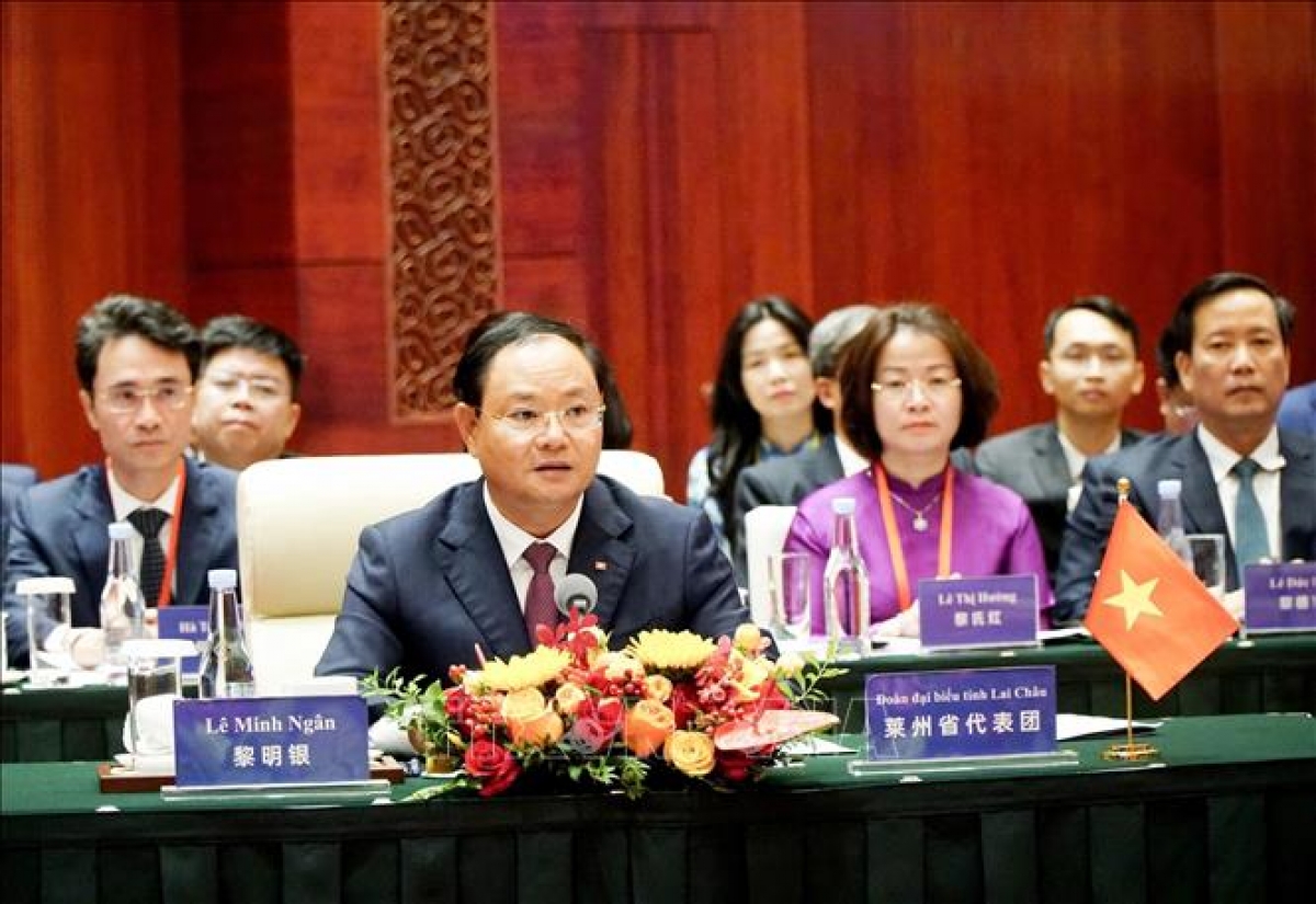 Uỷ viên Ban Chấp hành Trung ương Đảng, Bí thư Tỉnh uỷ Lai Châu Lê Minh Ngân phát biểu tại Hội nghị. Ảnh: TTXVN