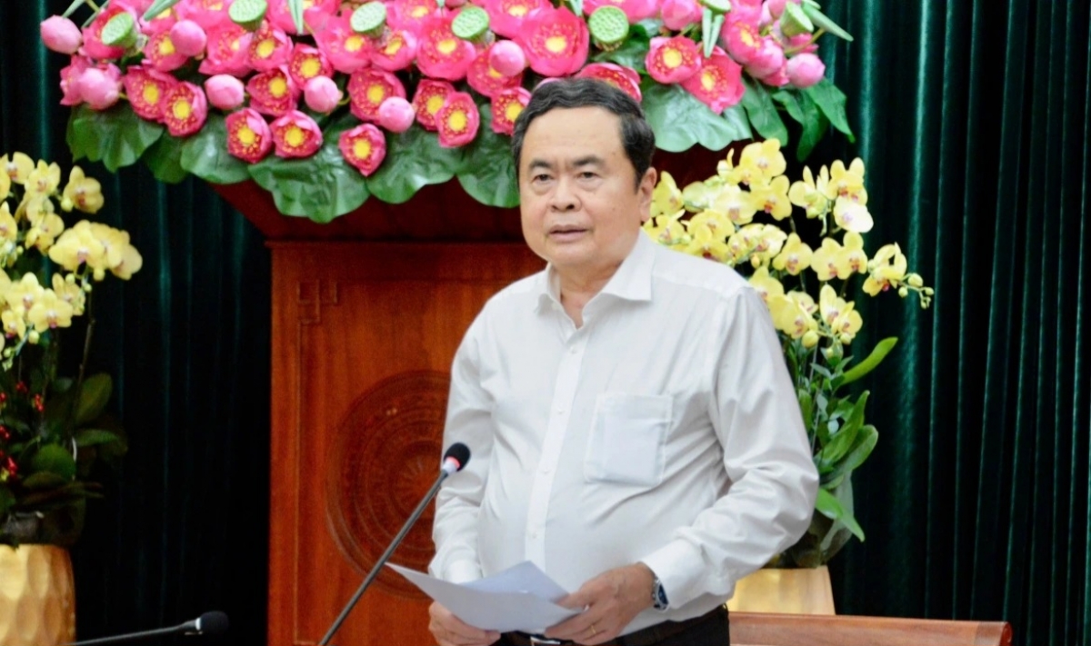 Chủ tịch Quốc hội Trần Thanh Mẫn phát biểu tại hội nghị. Ảnh: VOV