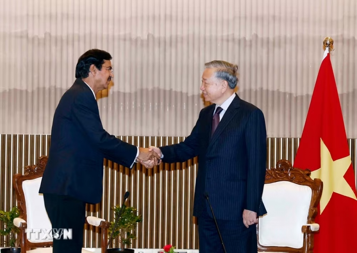 Le secrétaire général du Parti communiste et président vietnamien, Tô Lâm, reçoit le président et directeur général du groupe Larsen &amp; Toubro. Photo: Thông Nhât/TTXVN