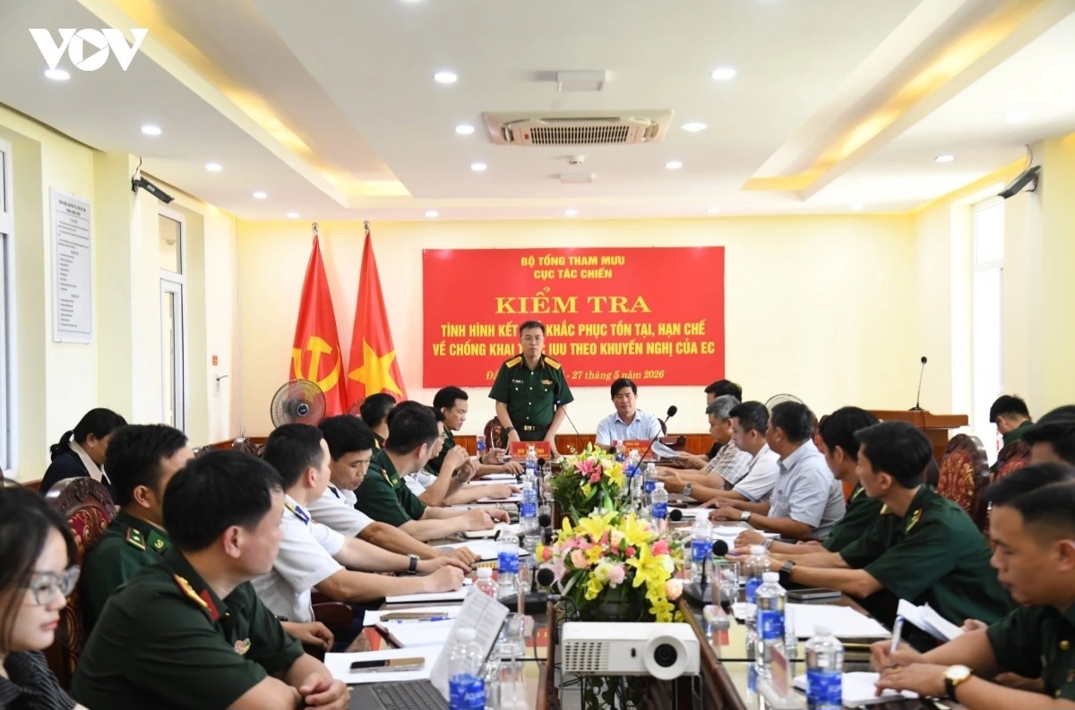 Đại tá Bùi Yên Tĩnh, Phó Cục trưởng Cục Tác chiến phát biểu tại buổi làm việc. Ảnh: VOV