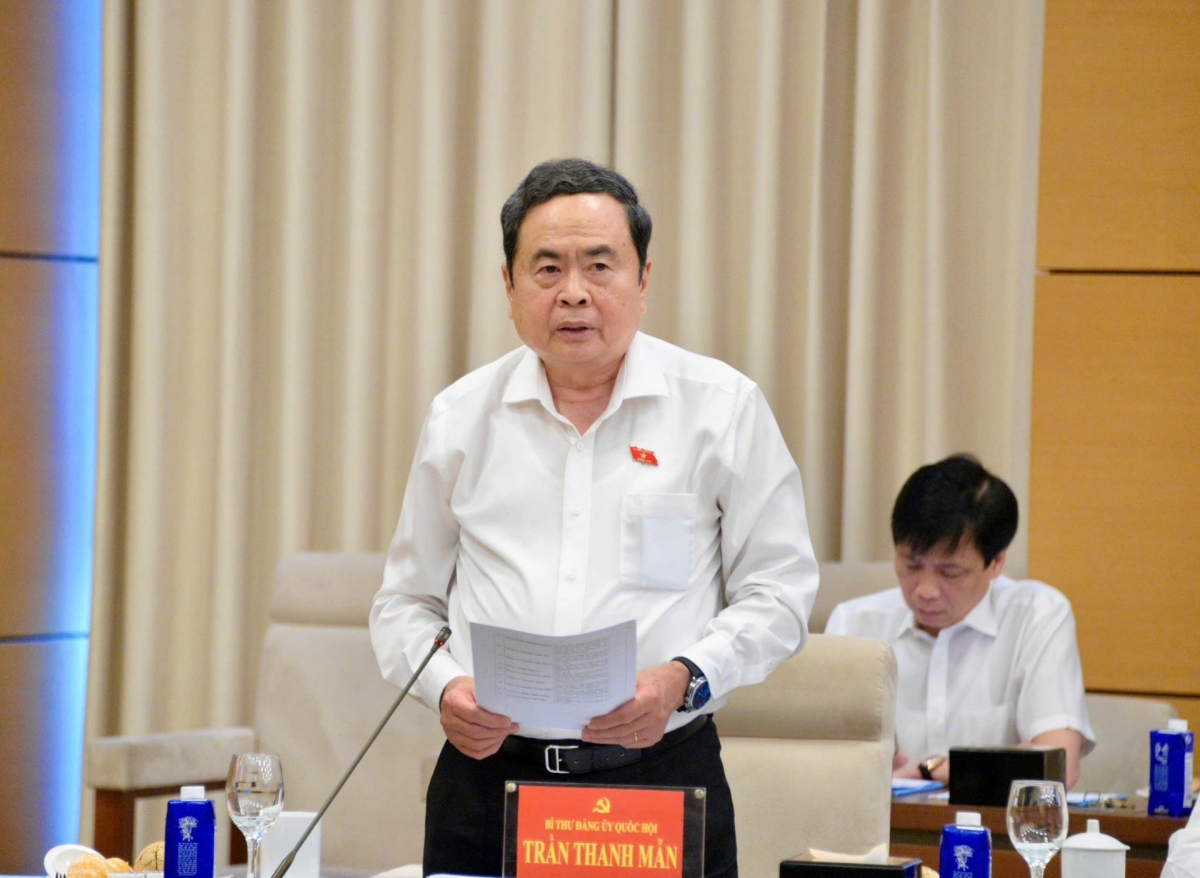 Chủ tịch Quốc hội Trần Thanh Mẫn phát biểu tại buổi làm việc. Ảnh: Lê Tuyết/VOV