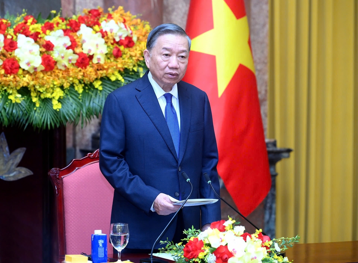 El secretario general del Partido Comunista y presidente de Vietnam, To Lam, en el encuentro. Foto: VGP