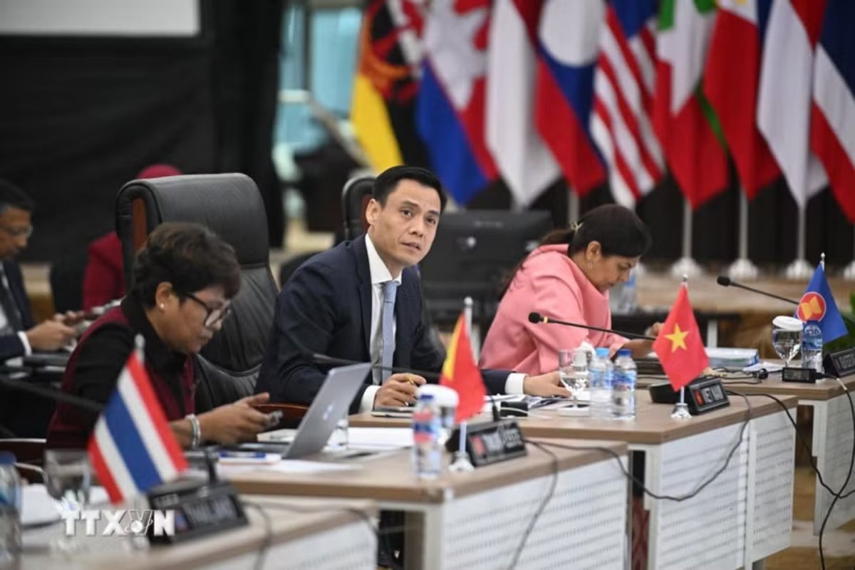 Wamenlu Vietnam, sekaligus Kepala Delegasi Pejabat Senior (SOM) ASEAN Vietnam, Dang Hoang Giang berbicara pada konferensi tersebut (Foto: VNA)
