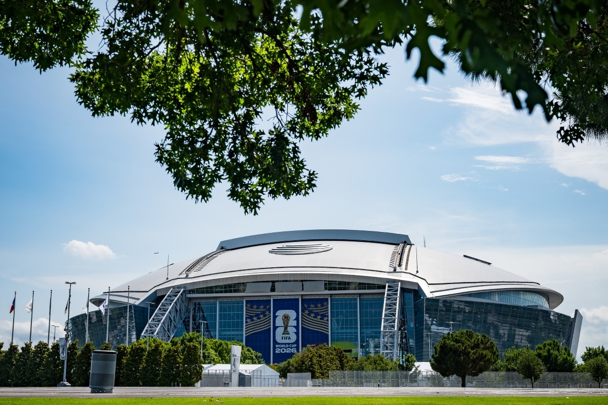 FIFA World Cup 2026 signage covers the front of Arrowhead Stadium as it is transformed to Kansas City Stadium ahead of the FIFA World Cup soccer tournament Monday, June 8, 2026, in Kansas City, Missouri. (Photo: AP/Charlie Riedel)