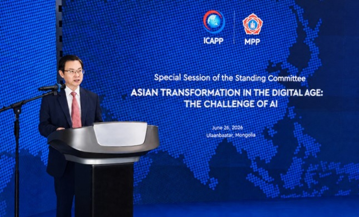 Thứ trưởng Ngô Lê Văn phát biểu tại Phiên thảo luận đặc biệt của Cuộc họp Ủy ban Thường trực ICAPP lần thứ 45. Ảnh: Bộ Ngoại giao