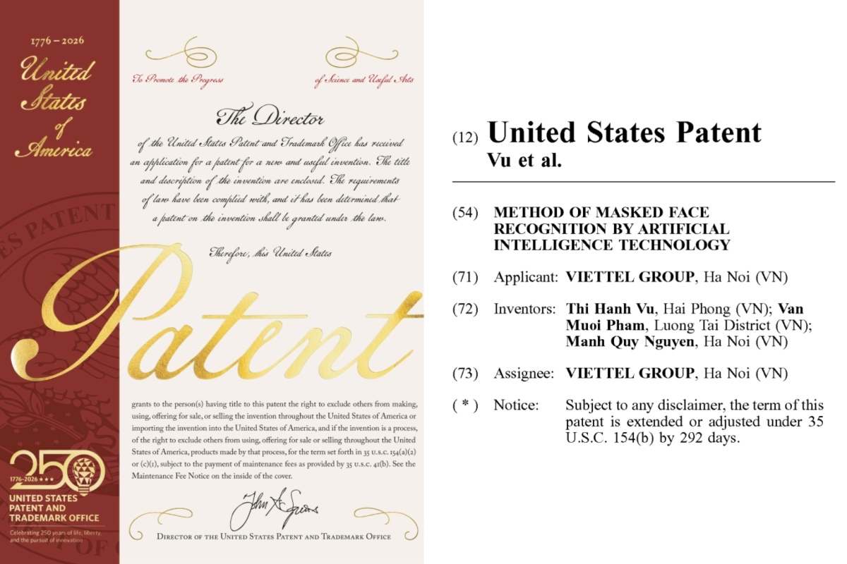 Viettel AI được USPTO cấp bằng sáng chế với phương pháp “Nhận diện khuôn mặt có đeo khẩu trang qua hình ảnh sử dụng công nghệ trí tuệ nhân tạo”. Ảnh: Viettel