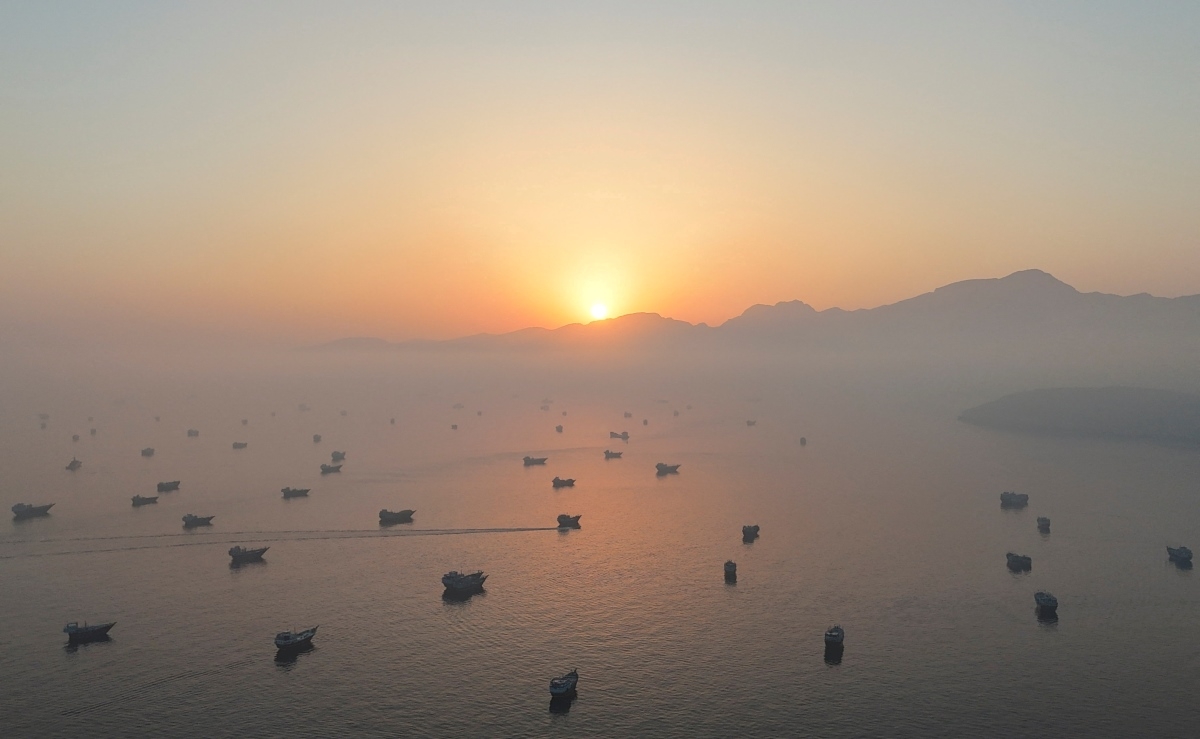 A drone view shows vessels in the Strait of Hormuz, as seen from Musandam, Oman, June 15, 2026. File Photo: REUTERS/Stringer