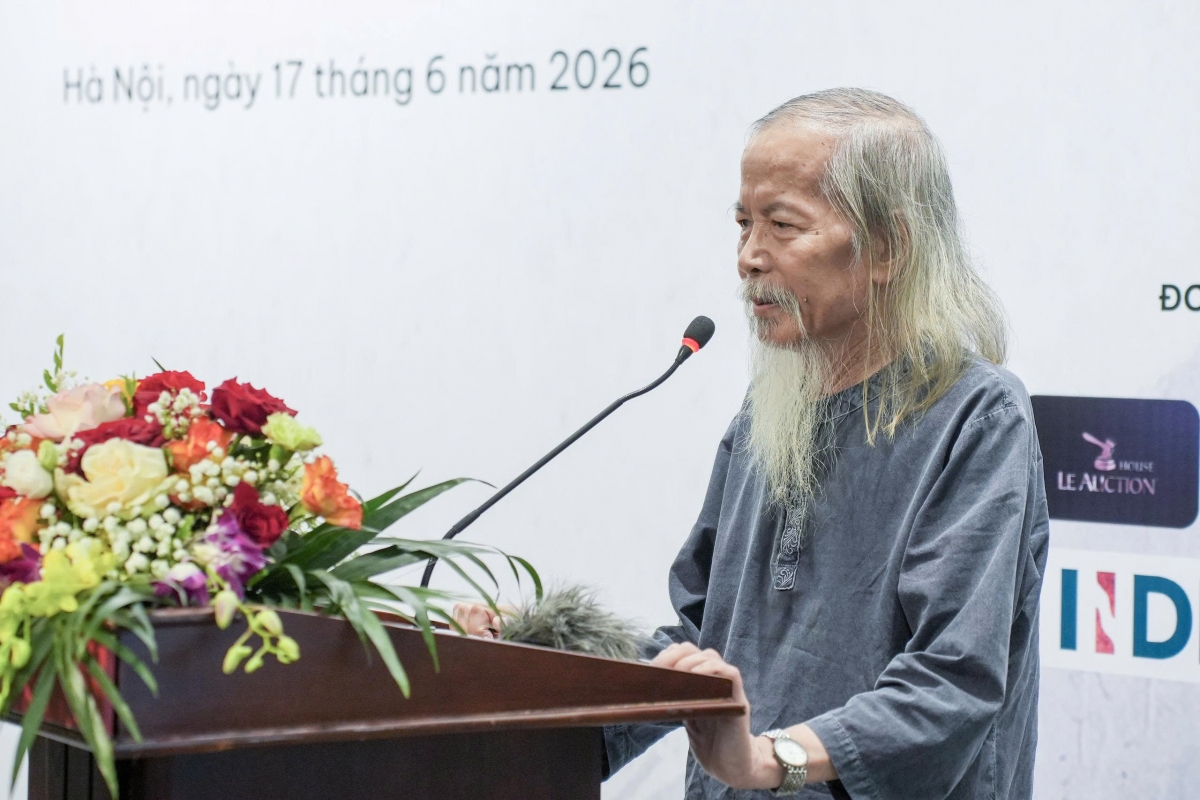 Họa sĩ Lương Xuân Đoàn, Chủ tịch Hội Mỹ thuật Việt Nam phát biểu tại lễ phát động cuộc thi.