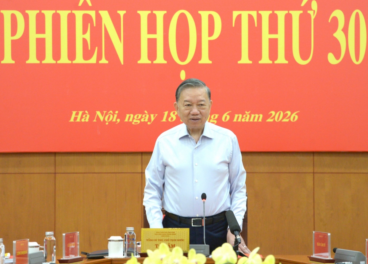 Party General Secretary and State President To Lam speaks at the 30th meeting of the Central Steering Committee for the Prevention and Control of Corruption, Wastefulness, and Negative Phenomena. (Photo: Van Hieu/VOV)